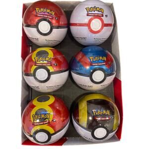 New Factory Sealed Set of 6 Pokémon TCG Ball Tins